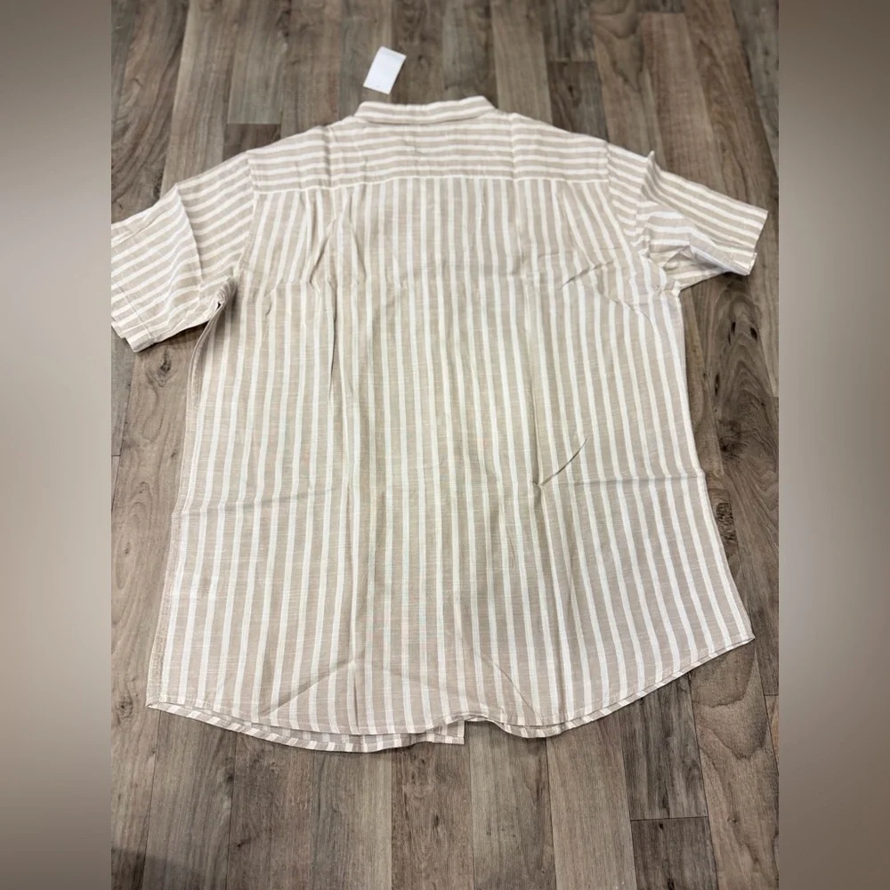 NWT Frontier‎ Threads XL Beige Stripe Short Sleeve Button Down Shirt Mens